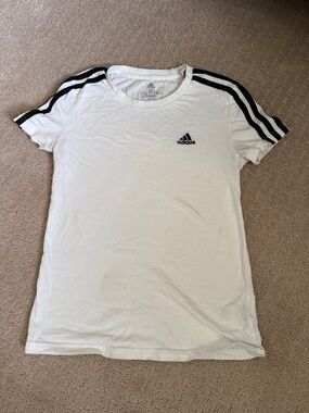 adidas White Tee with Black Shoulder Stripes